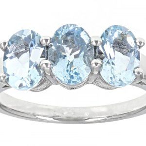 NEW Blue Aquamarine Rhodium Over Sterling Silver Ring